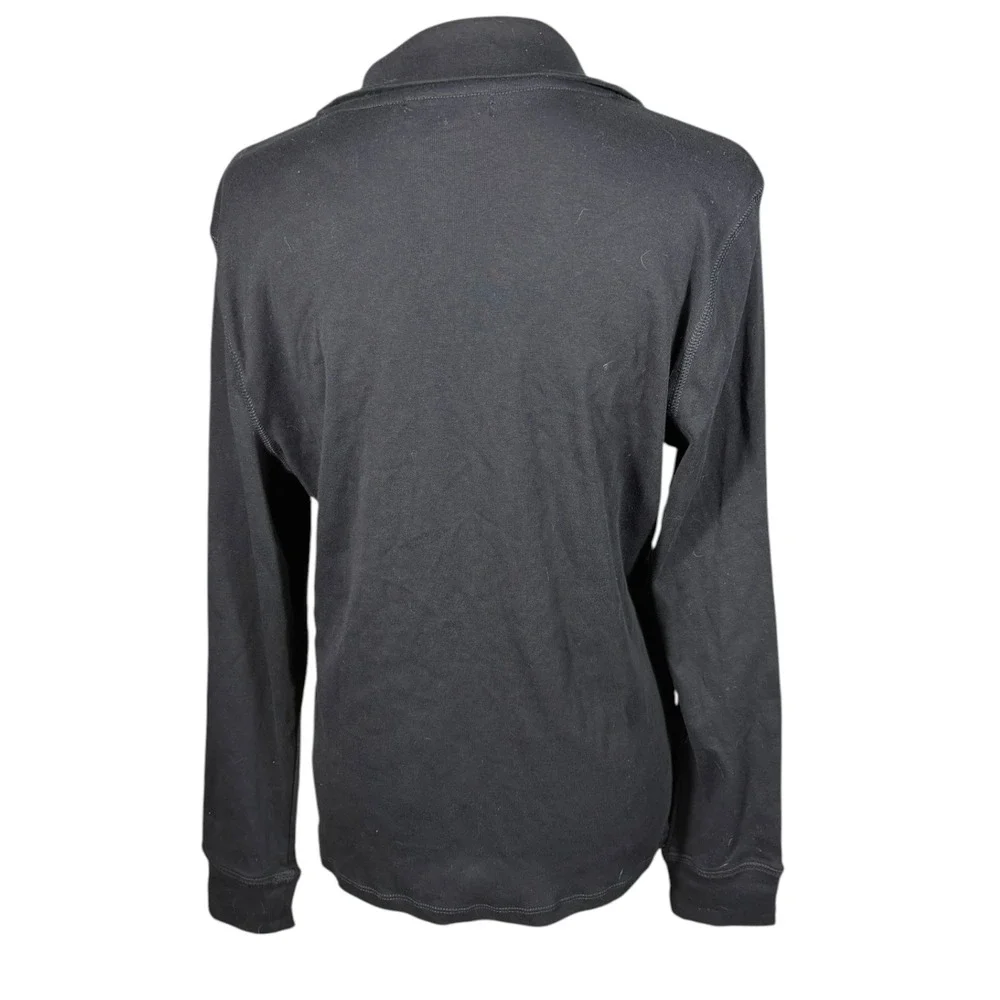 Chaps Polo Shirt Womens Large Black Faux Leather Trim Snap Long Sleeve NEW - Picture 4 of 11